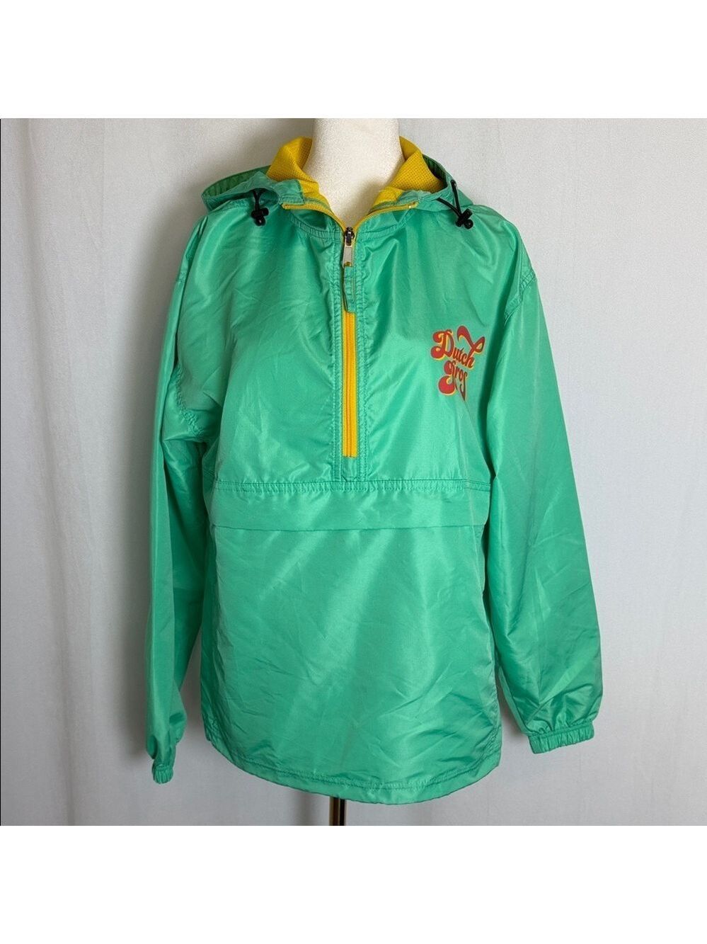 Dutch Bros Quarter Zip Windbreaker Jacket Size S Teal Hooded Limited Edition EUC